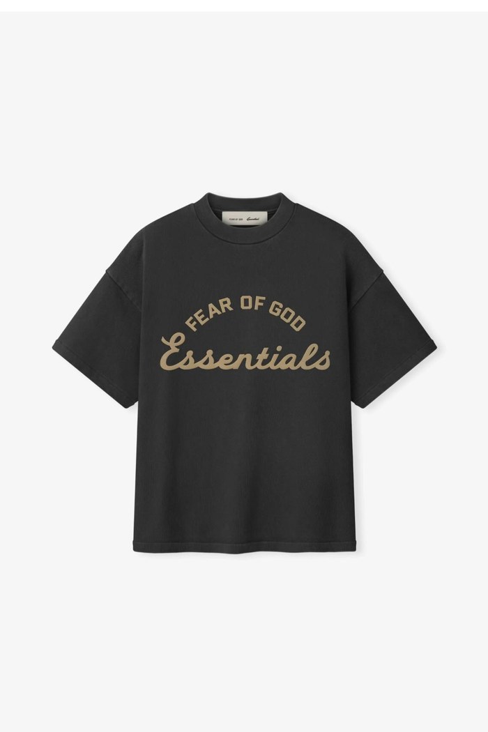 FEAR OF GOD ESSENTIALS T-Shirt – Black / Gold (Script Logo)